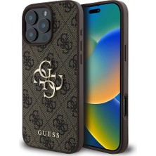 Guess iPhone 16 Pro Max Kılıf Guess Lisanslı Pu Deri 4g Desenli Metal Büyük 4g ve Yazı Logolu Kahverengi