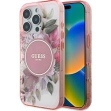 Guess iPhone 16 Pro Max Uyumlu Kılıf Guess Orjinal Lisanslı Magsafe Özellikli Flower Tonal Circle Pembe