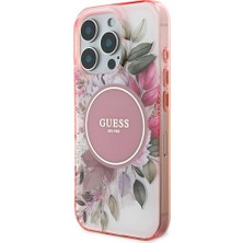 Guess iPhone 16 Pro Max Uyumlu Kılıf Guess Orjinal Lisanslı Magsafe Özellikli Flower Tonal Circle Pembe