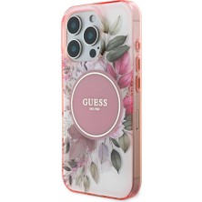 Guess iPhone 16 Pro Uyumlu Kılıf Guess Orjinal Lisanslı Magsafe Şarj Özellikli Flower Tonal Circle Pembe