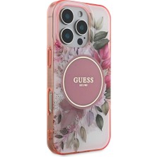Guess iPhone 16 Pro Uyumlu Kılıf Guess Orjinal Lisanslı Magsafe Şarj Özellikli Flower Tonal Circle Pembe
