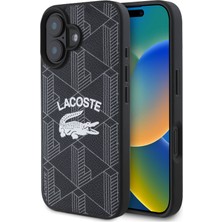 Lacoste iPhone 16 Plus Uyumlu Kılıf Lisanslı Magsafe Şarj Özellikli Mono Vintage Logo Siyah