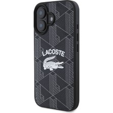 Lacoste iPhone 16 Plus Uyumlu Kılıf Lisanslı Magsafe Şarj Özellikli Mono Vintage Logo Siyah