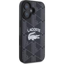 Lacoste iPhone 16 Plus Uyumlu Kılıf Lisanslı Magsafe Şarj Özellikli Mono Vintage Logo Siyah