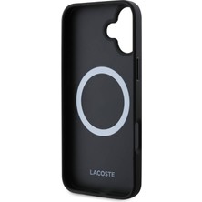 Lacoste iPhone 16 Plus Uyumlu Kılıf Lisanslı Magsafe Şarj Özellikli Mono Vintage Logo Siyah