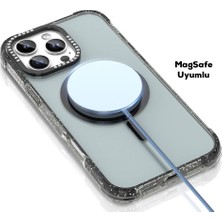 Mutural iPhone 16 Pro Max Uyumlu Kılıf Magsafe Şarj Özellikli Taşlı ve Simli Tasarım Mutural Blink Siyah