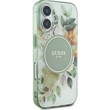 iPhone 16 Plus Kılıf Guess Lisanslı Magsafe Özellikli Iml Baskı Yazı Logo Flower Tonal Circle Yeşil