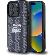 Lacoste iPhone 16 Pro Uyumlu Kılıf Lacoste Orjinal Lisanslı Magsafe Özellikli Mono Vintage Logo Lacivert