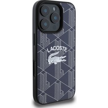 Lacoste iPhone 16 Pro Uyumlu Kılıf Lacoste Orjinal Lisanslı Magsafe Özellikli Mono Vintage Logo Lacivert