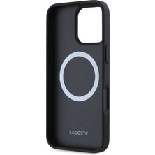 Lacoste iPhone 16 Pro Uyumlu Kılıf Lacoste Orjinal Lisanslı Magsafe Özellikli Mono Vintage Logo Lacivert