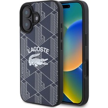 Lacoste iPhone 16 Uyumlu Kılıf Lacoste Orjinal Lisanslı Magsafe Şarj Özellikli Mono Vintage Logo Lacivert