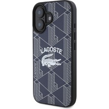 Lacoste iPhone 16 Uyumlu Kılıf Lacoste Orjinal Lisanslı Magsafe Şarj Özellikli Mono Vintage Logo Lacivert