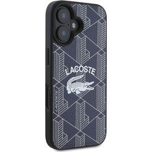 Lacoste iPhone 16 Uyumlu Kılıf Lacoste Orjinal Lisanslı Magsafe Şarj Özellikli Mono Vintage Logo Lacivert