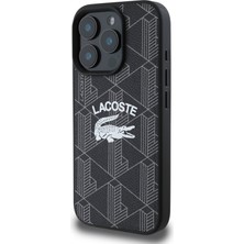 Lacoste iPhone 16 Pro Uyumlu Kılıf Lacoste Orjinal Lisanslı Magsafe Şarj Özellikli Mono Vintage Logo Siyah