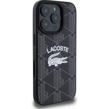 Lacoste iPhone 16 Pro Uyumlu Kılıf Lacoste Orjinal Lisanslı Magsafe Şarj Özellikli Mono Vintage Logo Siyah