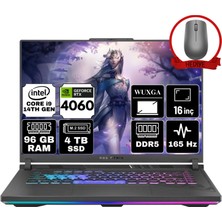 Asus Rog Strıx G16 Intel Core I9-14900HX 96GB 4tb SSD RTX4060/8GB 16" Wuxga 165Hz W11P Taşınabilir Bilgisayar G614JVR-N3097-A96 & Anzar Mouse