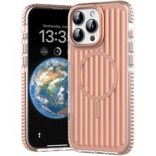 Mutural iPhone 16 Pro Uyumlu Kılıf Magsafe Şarj Özellikli Oyuklu Tasarım Mutural Bumpy Clear Rose Gold