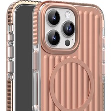 Mutural iPhone 16 Pro Uyumlu Kılıf Magsafe Şarj Özellikli Oyuklu Tasarım Mutural Bumpy Clear Rose Gold