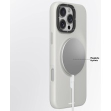 YoungKit iPhone 16 Pro Uyumlu Kılıf Magsafe Şarj Özellikli Kamera Standlı Youngkit Bitty Cream Kapak Gri