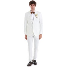 Beyaz Slim Fit Düz Çıkma Şal Yaka Smokin Damatlık