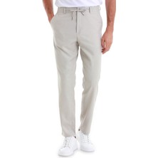 Bej Dinamik Fit Düz Yandan Cepli Keten Jogger Pantolon