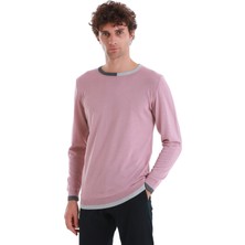 Pembe Regular Fit Düz Bisiklet Yaka Yünlü Triko Kazak