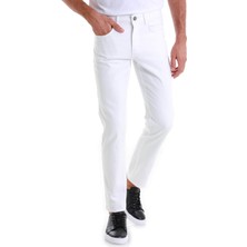Beyaz Regular Fit Düz 5 Cep Pamuklu Kot Pantolon