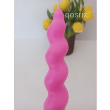 qosrix 4'lü Açık Pembe Renk Italyan Burgulu Şamdan Soya Mumu Doğal Kokulu Uzun Çubuk Konik Burgu Mum Spiral