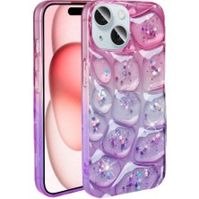 noktaks - Apple iPhone 15 - Kılıf Simli 3D Desenli Hacar Kapak - Pembe-Mavi