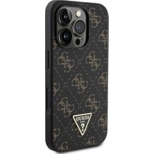 Guess iPhone 16 Pro Uyumlu Kılıf Guess Orjinal Lisanslı Pu Deri 4g Desenli Üçgen Logolu Kapak Siyah