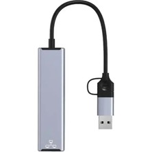 Thot 2in1 USB ve Type-C To RJ45 Ethernet Adaptörü USB 3.0 Windows Macbook Uyumlu Çevirici Hub Adaptör