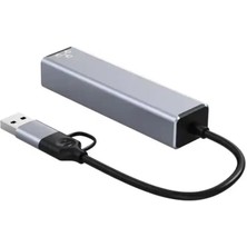 Thot 2in1 USB ve Type-C To RJ45 Ethernet Adaptörü USB 3.0 Windows Macbook Uyumlu Çevirici Hub Adaptör