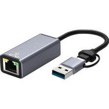 Thot 2in1 USB ve Type-C To RJ45 Ethernet Adaptörü USB 3.0 Windows Macbook Uyumlu Çevirici Hub Adaptör