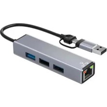 Thot 2in1 USB ve Type-C To RJ45 Ethernet Adaptörü USB 3.0 Windows Macbook Uyumlu Çevirici Hub Adaptör