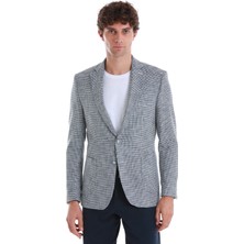 Lacivert Comfort Fit Desenli Mono Yaka Klasik Ceket