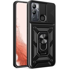 noktaks - İnfinix Hot 20i - Kılıf Magnetik Standlı Kamera Korumalı Sürgülü Vega Kapak - Siyah - T31979