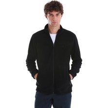 Siyah Regular Fit Tam Fermuarlı Polar Sweatshirt