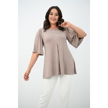 Moda Xlarge Kadın Büyük Beden Pileli V Yaka Bluz 1847-25