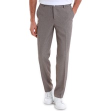 Kahverengi Regular Fit Çizgili Yandan Cepli Kumaş Pantolon