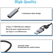 Thot USB ve Type-C Hub 3.0 To RJ45 Ethernet 1000 Mbps Gigabit ve USB 3.0 Çoklayıcı Dönüştürücü 3 Port USB