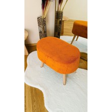 Bounteous Oval Model Ahşap Ayaklı Teddy Kumaş Dekoratif Puf Bench