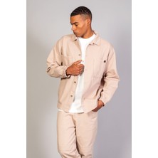 Erkek Gömlek Model Oversize Denim Bej Ceket