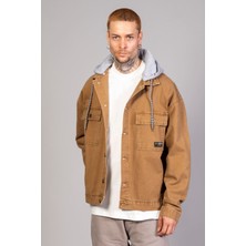 Erkek Taba Çıkarılabilir Kapüşonlu Oversize Kot Ceket