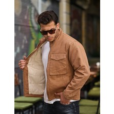 Erkek Taba Içi Hafif Kapitone Oversize Kot Ceket