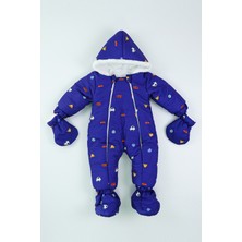 Maibella  Araba Otobüs Desenli Kürklü Patikli Eldiven Kapüşonlu Kışlık Kız Erkek Bebek Astronot Tulum Kozmonot