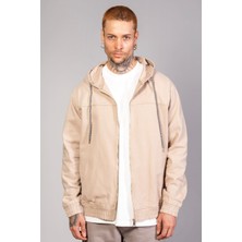 Erkek Kapüşonlu Oversize Marsıan Bej Kot Ceket