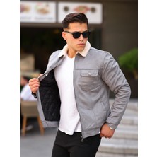 Fermuarlı Süet Kürklü Gri Erkek Ceket