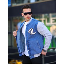  Erkek Çıtçıtlı Mavi Oversize Spor Kot Ceket