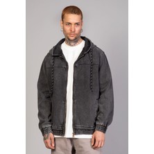 Erkek Kapüşonlu Oversize Marsıan Antrasit Kot Ceket