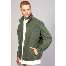 Oversize Haki Yıkamalı Modelli Erkek Fermuarlı Bomber Kot Ceket